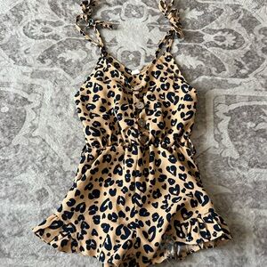 Leopard Print Romper with Tie Straps